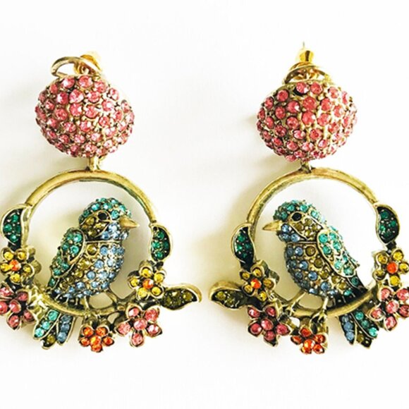 Heidi Daus Wreath Bird Crystal Dangle Earrings - Picture 1 of 2